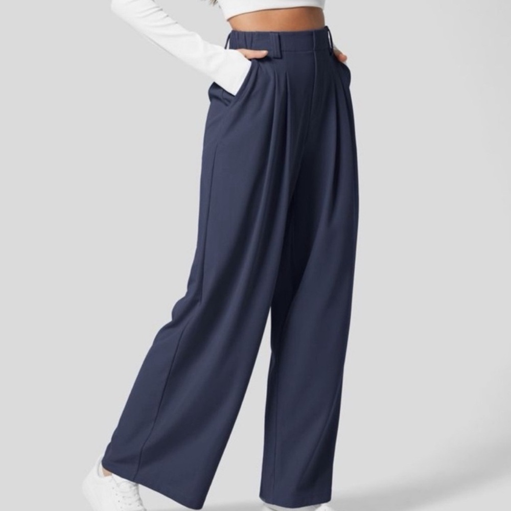 Halara High Waist Pleated Front Wide Leg Waffle Knit Pants Women’s Size 2X Blue